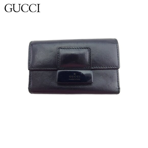 GUCCI Key Case Logo Plate Leather Authentic Used - Picture 1 of 7